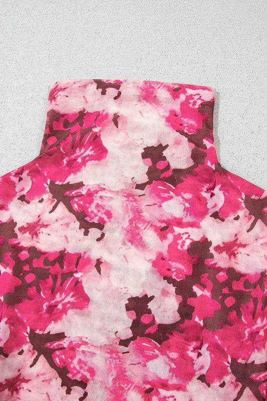 Rose Floral Mesh Flounce Sleeve Mock Neck Blouse - Shop Style & More | Fresh Looks, Everyday Deals & Free Shipping