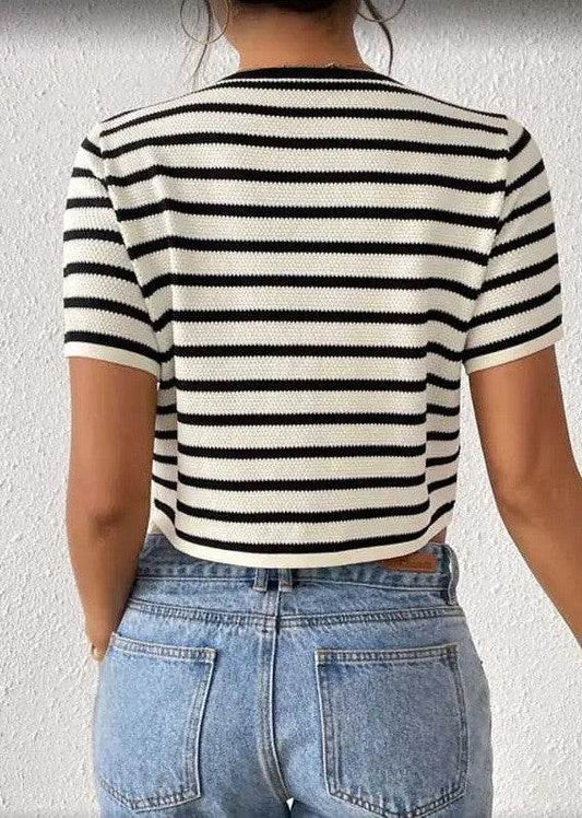 Striped Cropped Knit Top with Lace-Up Front - Shop Style & More | Fresh Looks, Everyday Deals & Free Shipping
