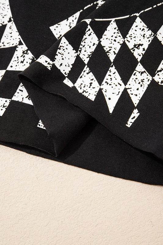 Checkerboard Peace Sign Printed Round Neck T Shirt - Shop Style & More | Fresh Looks, Everyday Deals & Free Shipping
