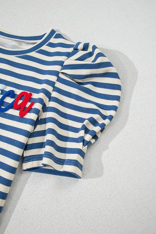 Stripe America Cursive Graphic Puff Sleeve T-shirt - Shop Style & More | Fresh Looks, Everyday Deals & Free Shipping