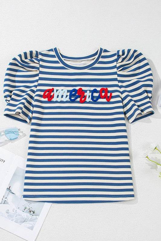 Stripe America Cursive Graphic Puff Sleeve T-shirt - Shop Style & More | Fresh Looks, Everyday Deals & Free Shipping