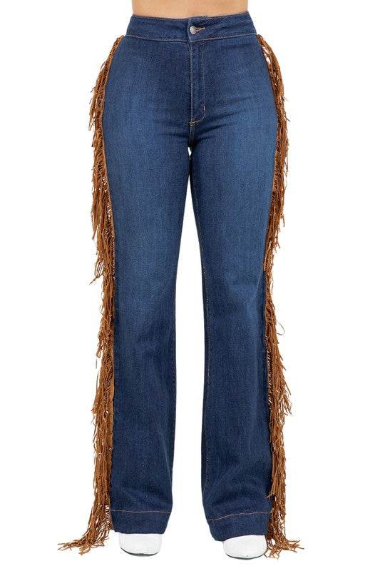 Harley Wide Leg Fringe Jean in Dark Wash - Shop Style & More | Fresh Looks, Everyday Deals & Free Shipping