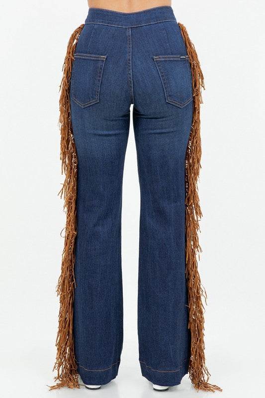Harley Wide Leg Fringe Jean in Dark Wash - Shop Style & More | Fresh Looks, Everyday Deals & Free Shipping
