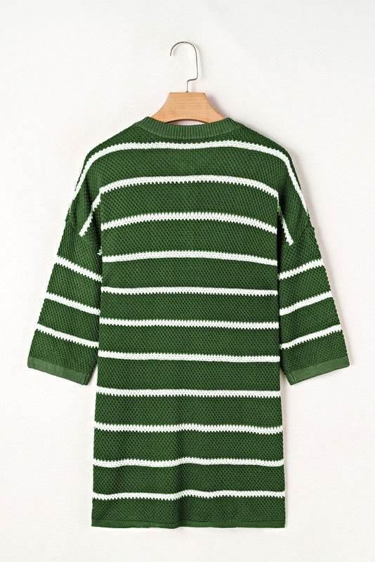Stripe Drop Shoulder Oversized Henley Knit Tee - Shop Style & More | Fresh Looks, Everyday Deals & Free Shipping