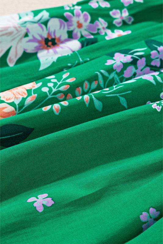 Green Floral Bubble Smocked Tiered Midi Dress - Shop Style & More | Fresh Looks, Everyday Deals & Free Shipping