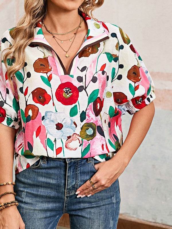 Floral Boho Shirred Bubble Viscose Stripe Blouse - Shop Style & More | Fresh Looks, Everyday Deals & Free Shipping