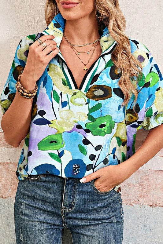 Floral Boho Shirred Bubble Viscose Stripe Blouse - Shop Style & More | Fresh Looks, Everyday Deals & Free Shipping
