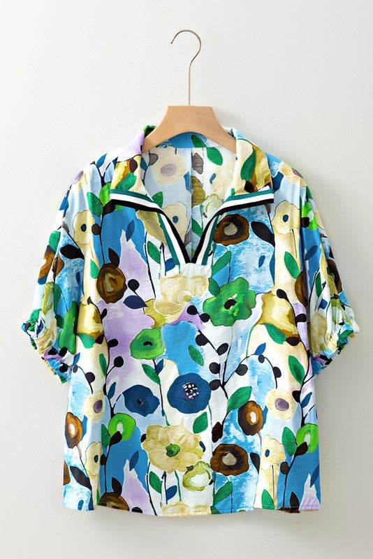 Floral Boho Shirred Bubble Viscose Stripe Blouse - Shop Style & More | Fresh Looks, Everyday Deals & Free Shipping