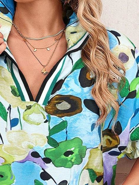 Floral Boho Shirred Bubble Viscose Stripe Blouse - Shop Style & More | Fresh Looks, Everyday Deals & Free Shipping