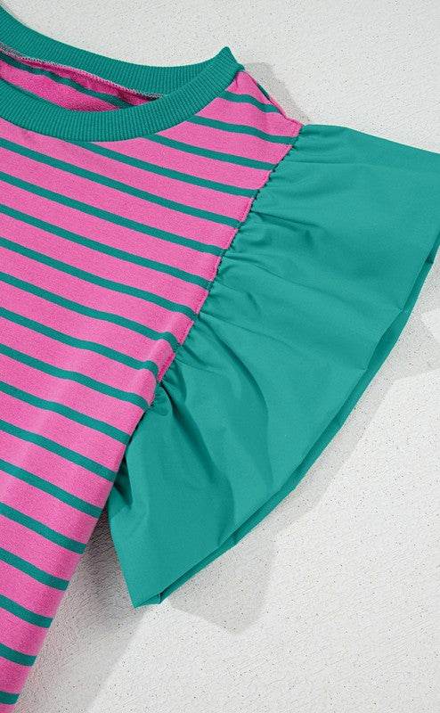 Pink Stripe Colorblock Ruffled Cotton Blouse Top - Shop Style & More | Fresh Looks, Everyday Deals & Free Shipping