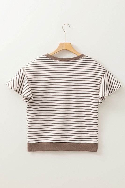 Striped Ruffle Sleeve Round Neck Cotton Top - Shop Style & More | Fresh Looks, Everyday Deals & Free Shipping