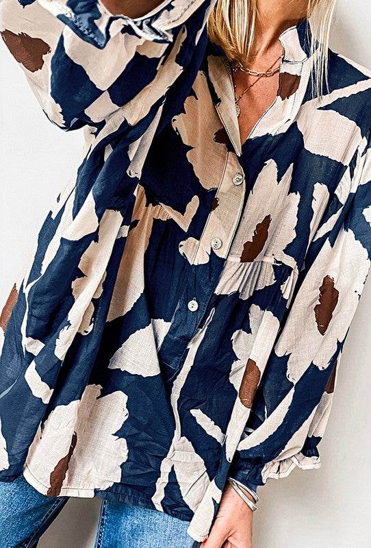 60s Flower Frill Neck Loose Blouse - Shop Style & More | Fresh Looks, Everyday Deals & Free Shipping