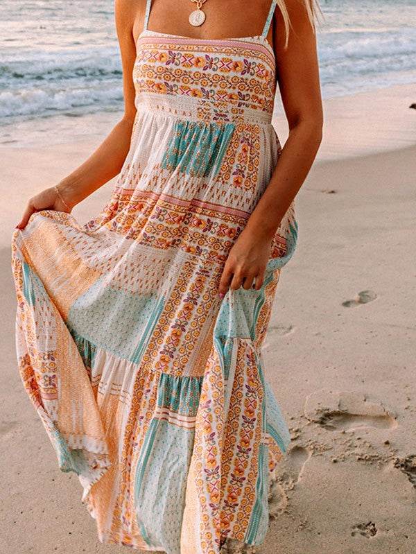 Mint Boho Patchwork Print Square Neck Sundress - Shop Style & More | Fresh Looks, Everyday Deals & Free Shipping