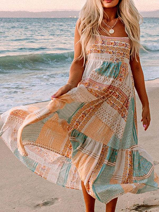 Mint Boho Patchwork Print Square Neck Sundress - Shop Style & More | Fresh Looks, Everyday Deals & Free Shipping