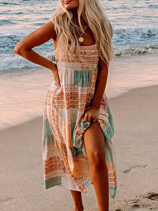 Mint Boho Patchwork Print Square Neck Sundress - Shop Style & More | Fresh Looks, Everyday Deals & Free Shipping