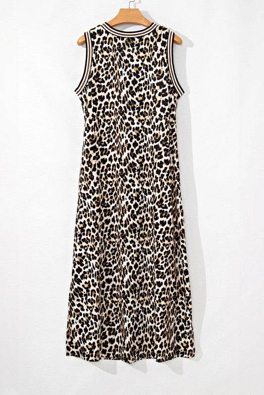 Contrast Stripe Trim Leopard Sleeveless long Dress - Shop Style & More | Fresh Looks, Everyday Deals & Free Shipping