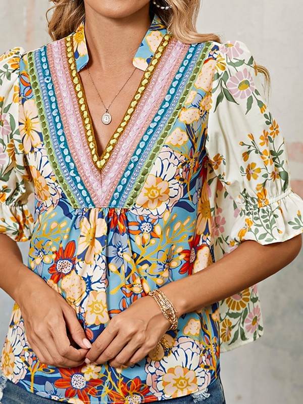Multicolour Half Sleeve Boho Floral Blouse - Shop Style & More | Fresh Looks, Everyday Deals & Free Shipping