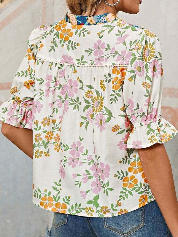 Multicolour Half Sleeve Boho Floral Blouse - Shop Style & More | Fresh Looks, Everyday Deals & Free Shipping
