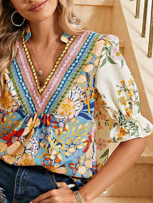Multicolour Half Sleeve Boho Floral Blouse - Shop Style & More | Fresh Looks, Everyday Deals & Free Shipping