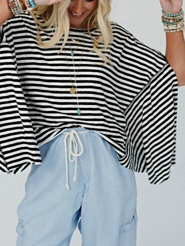 Cotton Striped Batwing Sleeve Oversized Top - Shop Style & More | Fresh Looks, Everyday Deals & Free Shipping