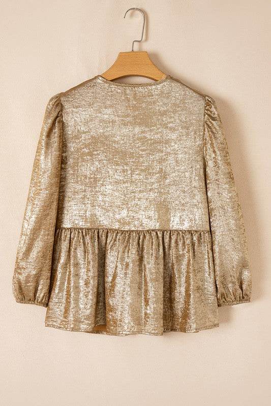 Bow Tie Front Puff 3/4 Sleeve Ruffle Hem Blouse - Shop Style & More | Fresh Looks, Everyday Deals & Free Shipping