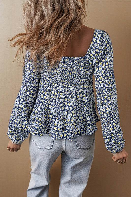 Floral Print Smocked Square Neck Loose Fit Blouse - Shop Style & More | Fresh Looks, Everyday Deals & Free Shipping