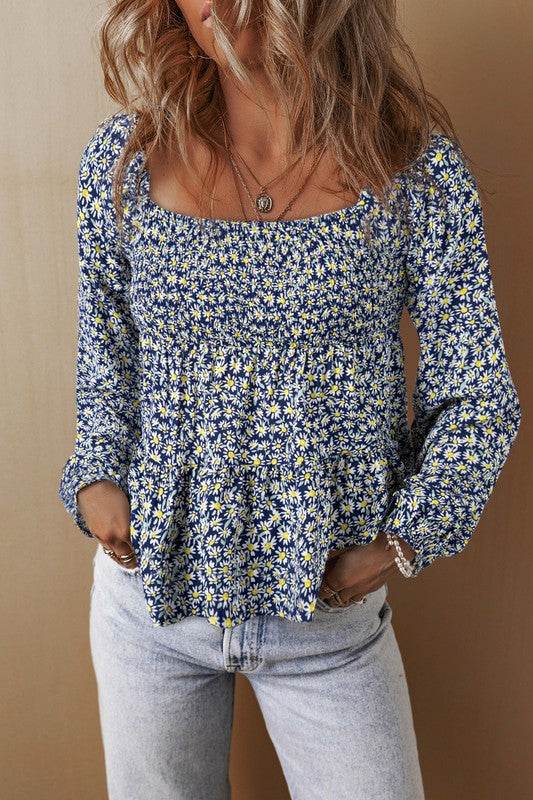 Floral Print Smocked Square Neck Loose Fit Blouse - Shop Style & More | Fresh Looks, Everyday Deals & Free Shipping
