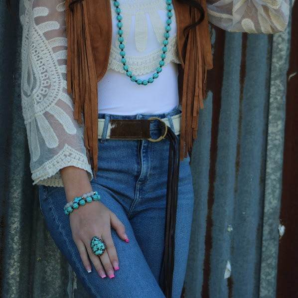 Brown&White Hide Leather Belt w/ Leather Fringe - Shop Style & More | Fresh Looks, Everyday Deals & Free Shipping