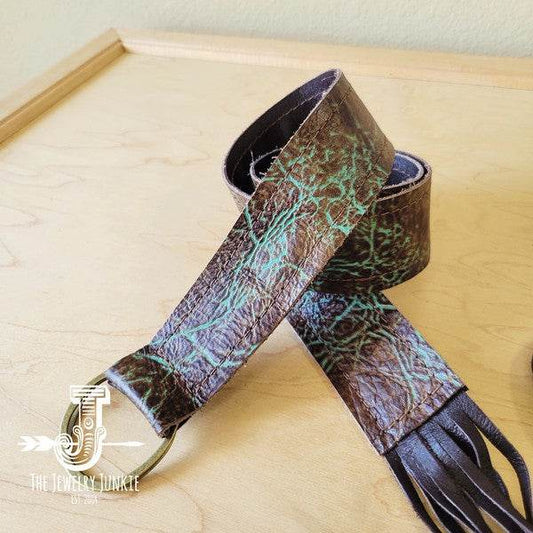 Turquoise & Brown Embossed Leather Belt w/ Fringe - Shop Style & More | Fresh Looks, Everyday Deals & Free Shipping