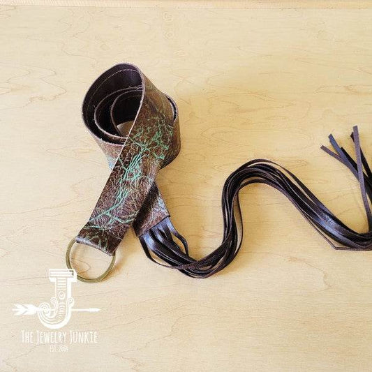 Turquoise & Brown Embossed Leather Belt w/ Fringe - Shop Style & More | Fresh Looks, Everyday Deals & Free Shipping