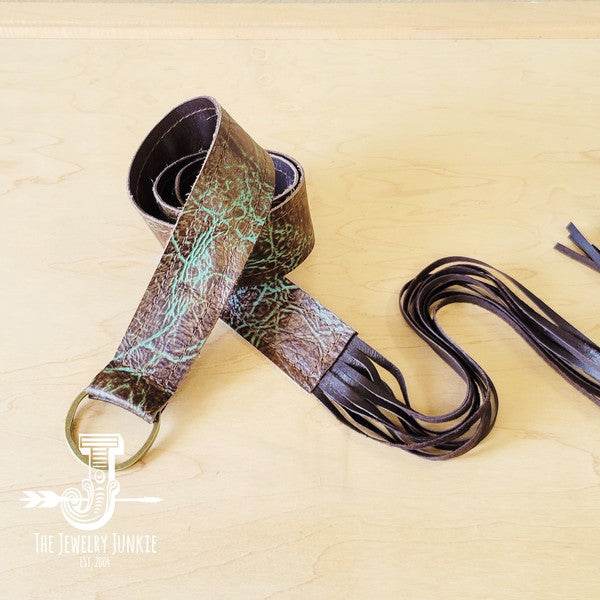 Turquoise & Brown Embossed Leather Belt w/ Fringe - Shop Style & More | Fresh Looks, Everyday Deals & Free Shipping