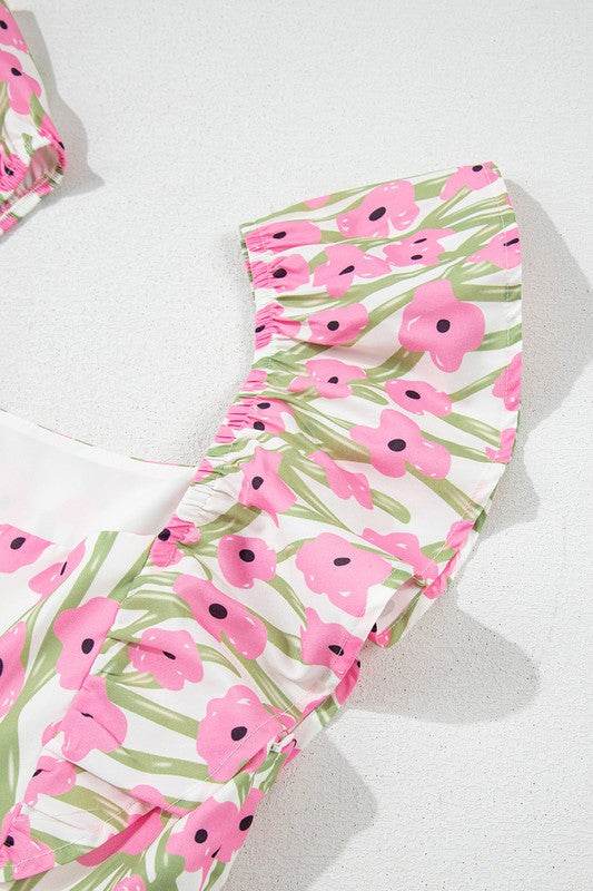 Pink Floral Square Neck Ruffled Strap Maxi Dress - Shop Style & More | Fresh Looks, Everyday Deals & Free Shipping