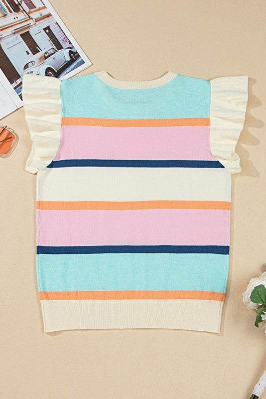 Striped Colorblock Flutter Sleeve Knit Top - Shop Style & More | Fresh Looks, Everyday Deals & Free Shipping