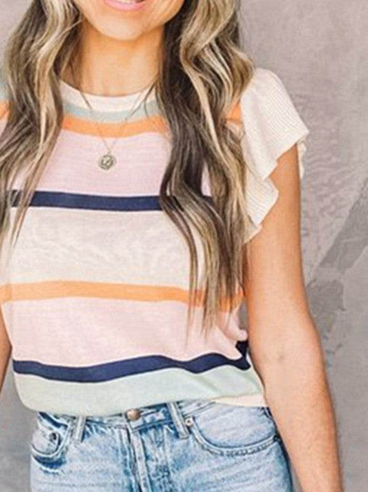 Striped Colorblock Flutter Sleeve Knit Top - Shop Style & More | Fresh Looks, Everyday Deals & Free Shipping