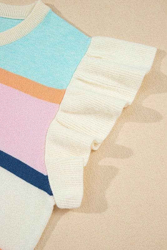 Striped Colorblock Flutter Sleeve Knit Top - Shop Style & More | Fresh Looks, Everyday Deals & Free Shipping