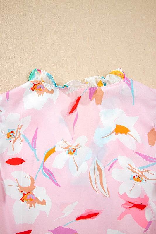 Floral Patchwork Frill Notched Neck Ruffle Blouse - Shop Style & More | Fresh Looks, Everyday Deals & Free Shipping