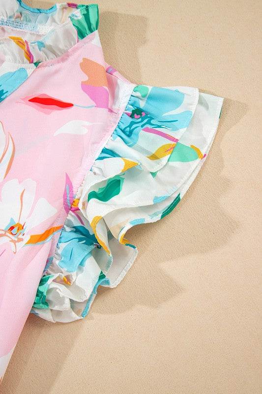 Floral Patchwork Frill Notched Neck Ruffle Blouse - Shop Style & More | Fresh Looks, Everyday Deals & Free Shipping