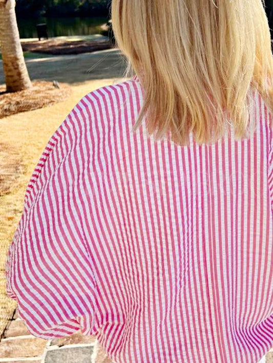 Cotton V neck Pink Striped Dolman Sleeve Blouse - Shop Style & More | Fresh Looks, Everyday Deals & Free Shipping