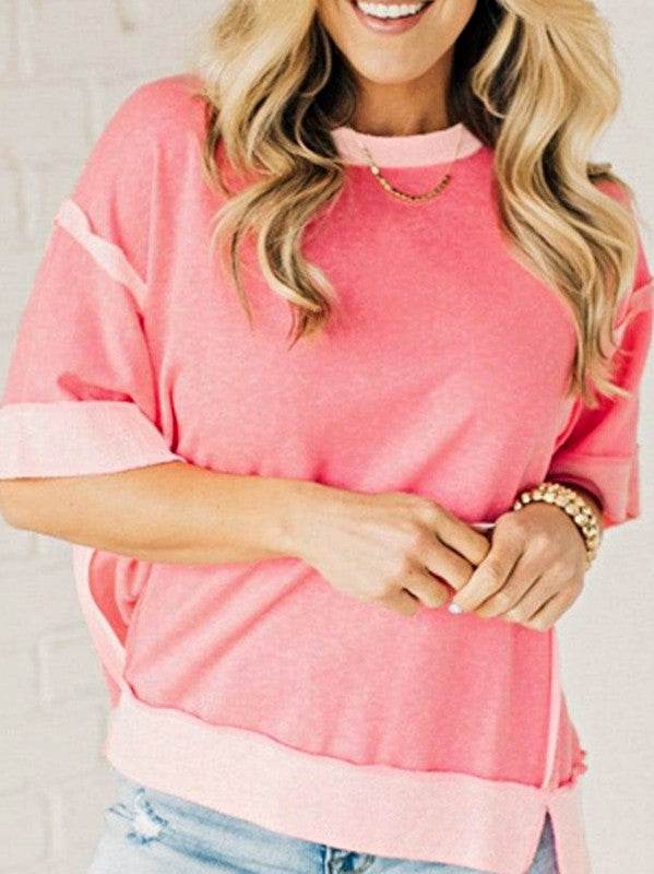 Cotton Peach Half Raw Seam High Low Side Split Top - Shop Style & More | Fresh Looks, Everyday Deals & Free Shipping