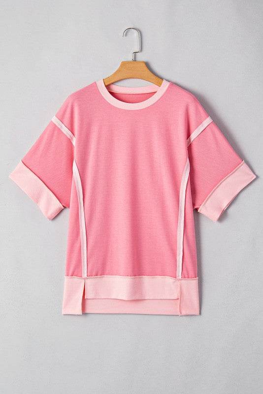 Cotton Peach Half Raw Seam High Low Side Split Top - Shop Style & More | Fresh Looks, Everyday Deals & Free Shipping