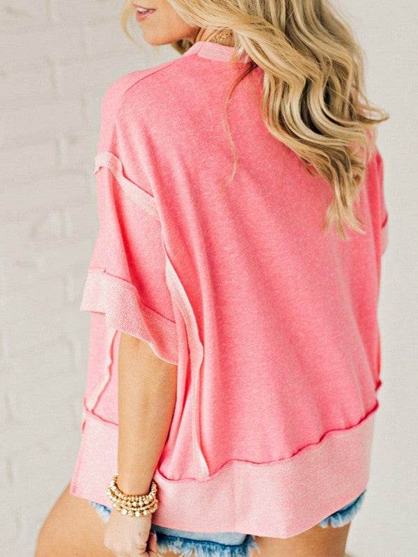 Cotton Peach Half Raw Seam High Low Side Split Top - Shop Style & More | Fresh Looks, Everyday Deals & Free Shipping