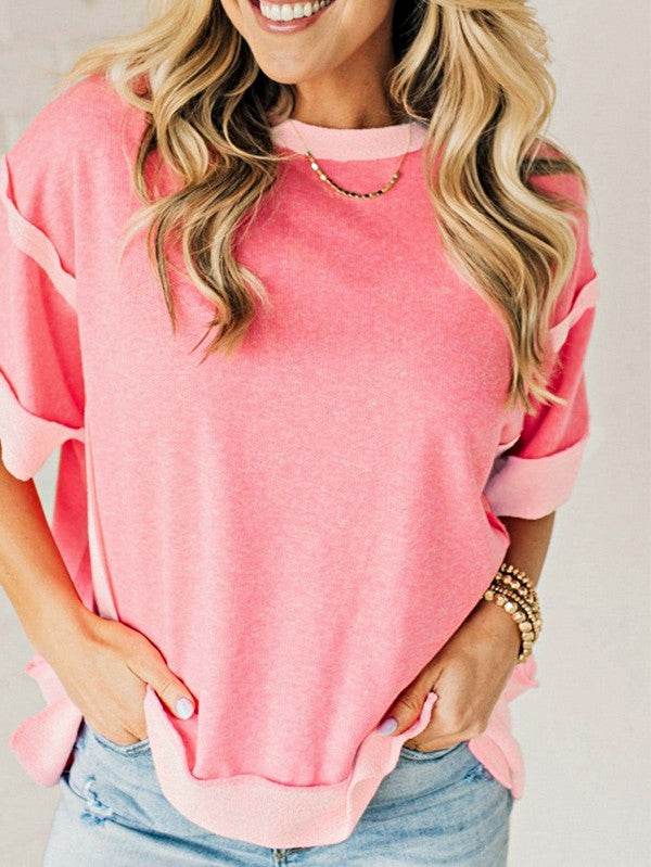 Cotton Peach Half Raw Seam High Low Side Split Top - Shop Style & More | Fresh Looks, Everyday Deals & Free Shipping