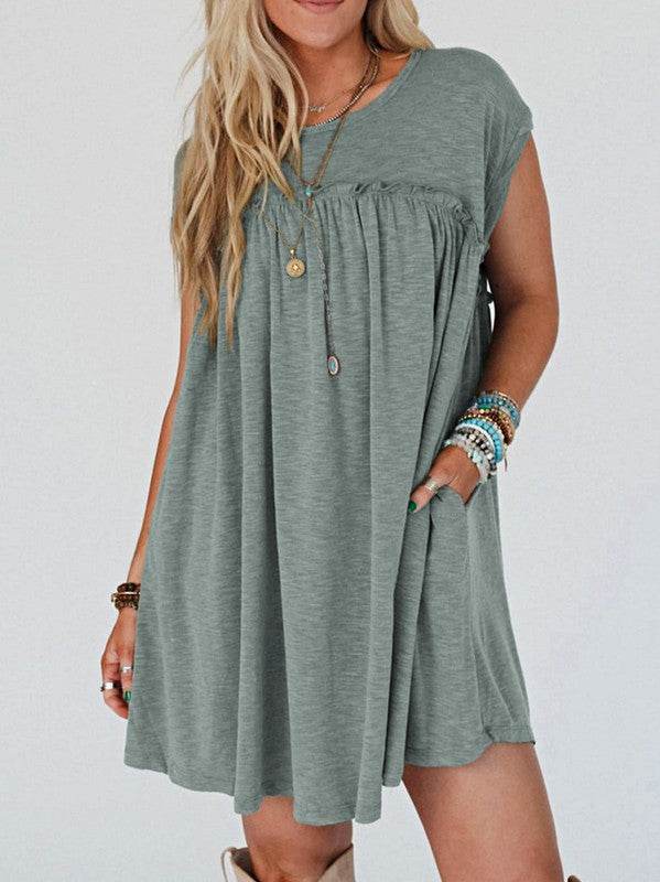 Viscose Green Frilled Seam Pocket T Shirt Dress - Shop Style & More | Fresh Looks, Everyday Deals & Free Shipping