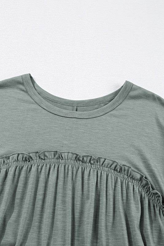 Viscose Green Frilled Seam Pocket T Shirt Dress - Shop Style & More | Fresh Looks, Everyday Deals & Free Shipping