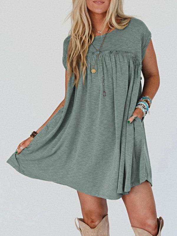 Viscose Green Frilled Seam Pocket T Shirt Dress - Shop Style & More | Fresh Looks, Everyday Deals & Free Shipping