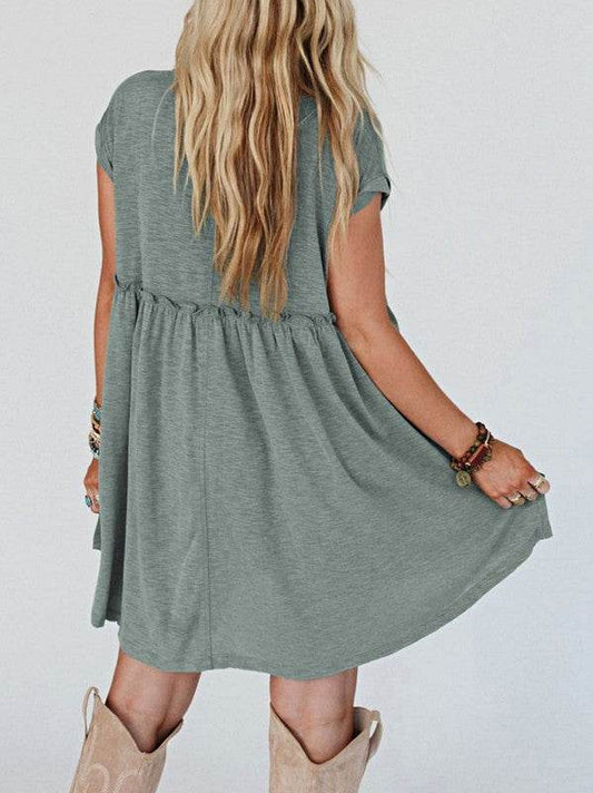 Viscose Green Frilled Seam Pocket T Shirt Dress - Shop Style & More | Fresh Looks, Everyday Deals & Free Shipping