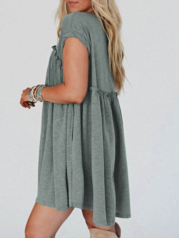 Viscose Green Frilled Seam Pocket T Shirt Dress - Shop Style & More | Fresh Looks, Everyday Deals & Free Shipping
