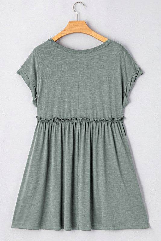 Viscose Green Frilled Seam Pocket T Shirt Dress - Shop Style & More | Fresh Looks, Everyday Deals & Free Shipping