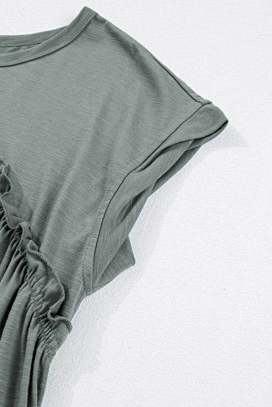 Viscose Green Frilled Seam Pocket T Shirt Dress - Shop Style & More | Fresh Looks, Everyday Deals & Free Shipping
