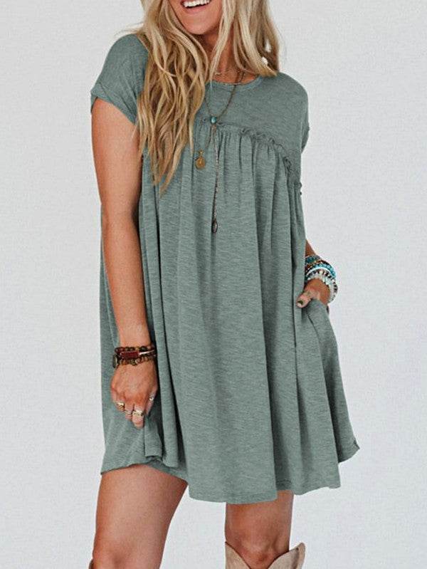 Viscose Green Frilled Seam Pocket T Shirt Dress - Shop Style & More | Fresh Looks, Everyday Deals & Free Shipping